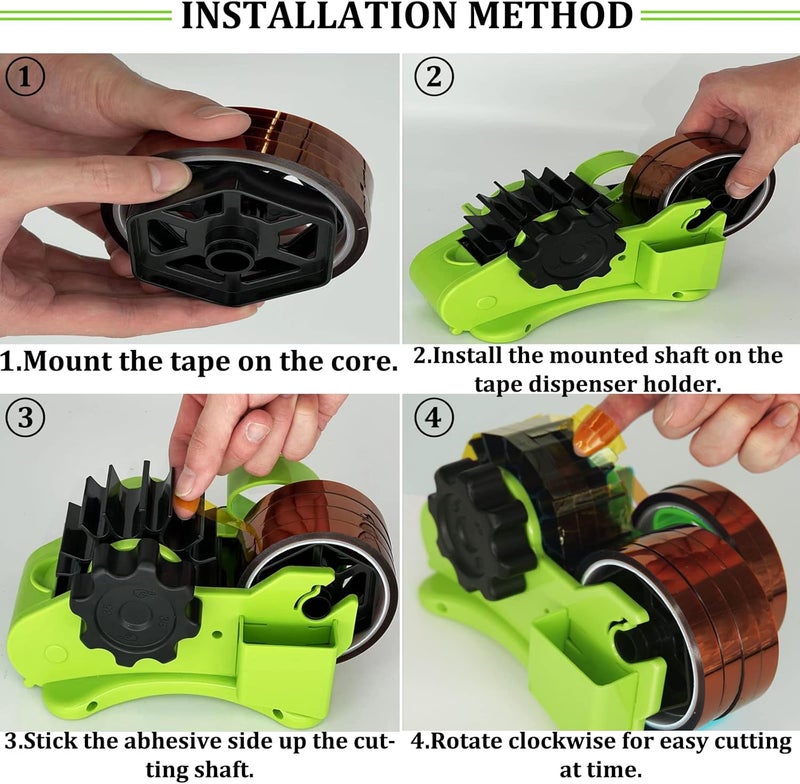 SHDSL Green Multi-Roll Heat Tape Dispenser Sublimation 1" and 3" Core Double Reel Cores Sublimation for Heat Transfer Tape, Semi-Automatic Tape Dispenser with Compartment Slots - Image 5
